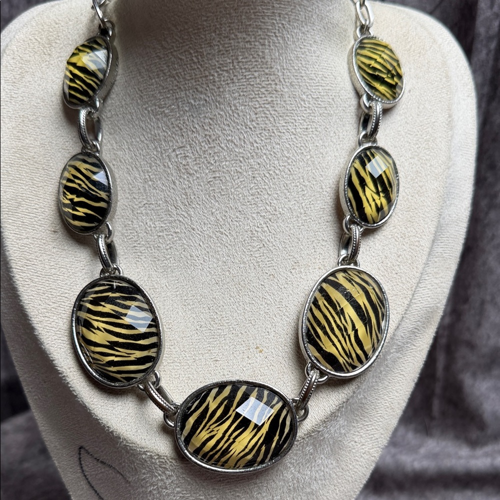 Oval Zebra-Print Statement Necklace in Yellow and Black {EB#1)